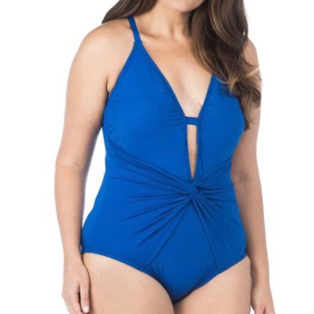 NWT size 18W La Blanca Apollo Blue one piece twist bathing suit